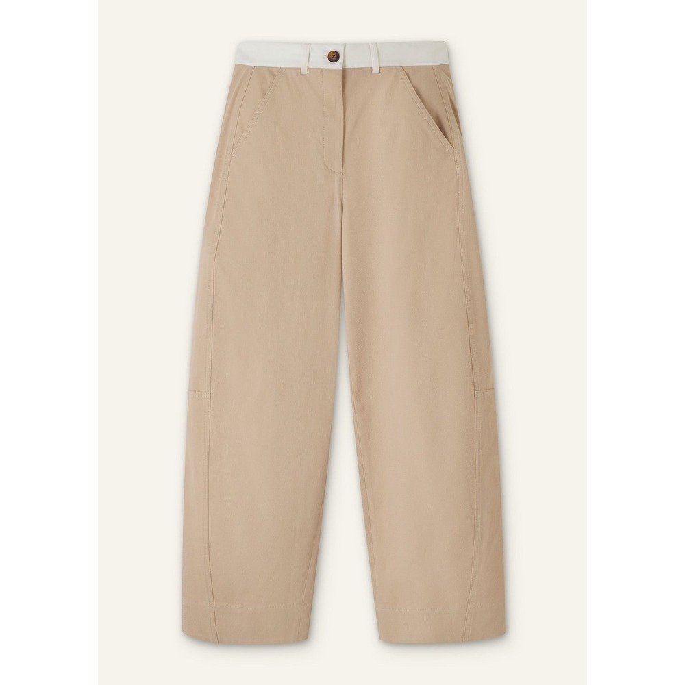 ME+EM Sand Beige Contrast Waistband Barrel Leg Utility Trousers US 6 UK 10
